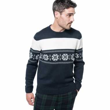 Foute gebreide kersttrui navyblauw met sterren motief voor heren