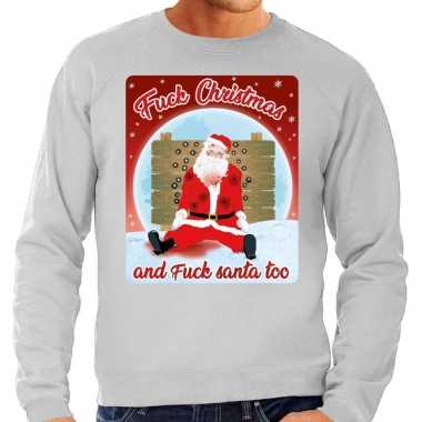 Foute kersttrui fuck christmas and fuck santa too grijs heren