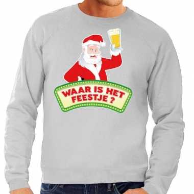 Foute kersttrui grijs waar is het feestje voor heren