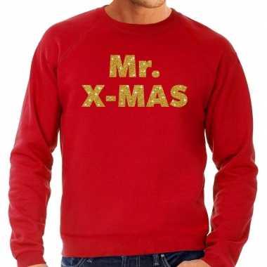 Foute kersttrui mr. x-mas gouden glitter letters rood heren