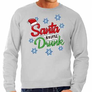 Foute kersttrui santa is a little drunk grijs voor heren