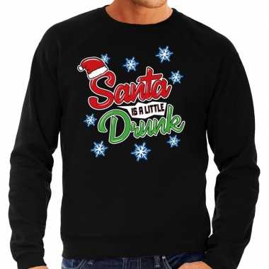 Foute kersttrui santa is a little drunk zwart voor heren