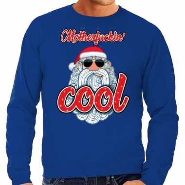 Foute kersttrui stoere kerstman motherfucking cool blauw heren