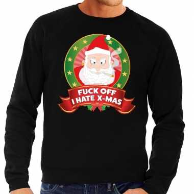 Foute kersttrui zwart fuck off i hate x-mas voor heren