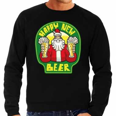 Foute nieuwjaar / kersttrui happy new beer / bier zwart heren