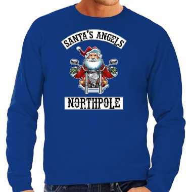 Grote maten foute kersttrui / outfit santas angels northpole blauw voor heren