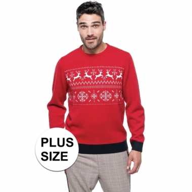 Grote maten foute kersttrui rood met noorse print voor heren