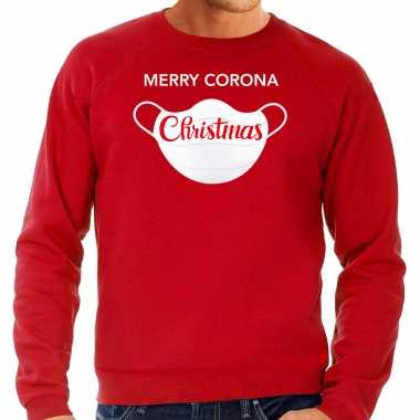 Grote maten merry corona christmas foute kersttrui / outfit rood voor heren