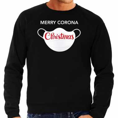 Grote maten merry corona christmas foute kersttrui / outfit zwart voor heren
