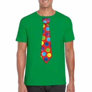 Kerst t-shirt stropdas met kerstballen print groen voor heren