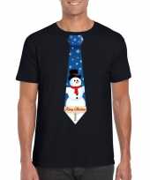 Fout kerst t shirt zwart met sneeuwpop stropdas voor heren
