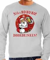 Foute kersttrui bier drinkende kerstman grijs voor heren