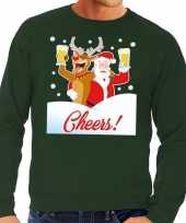 Foute kersttrui cheers met dronken kerstman groen heren