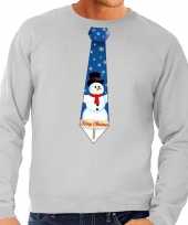 Foute kersttrui stropdas met sneeuwpop print grijs voor heren