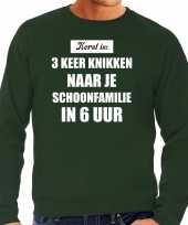 Groene foute kersttrui sweater kerst is 3 keer knikken naar schoonfamilie outfit heren