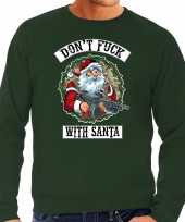 Grote maten foute kersttrui outfit dont fuck with santa groen voor heren