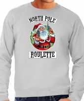 Grote maten foute kersttrui outfit northpole roulette grijs voor heren