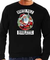 Grote maten foute kersttrui outfit northpole roulette zwart voor heren