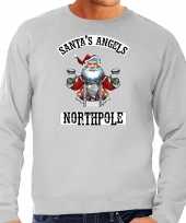 Grote maten foute kersttrui outfit santas angels northpole grijs voor heren