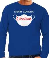 Grote maten merry corona christmas foute kersttrui outfit blauw voor heren