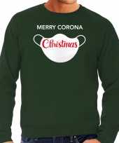 Grote maten merry corona christmas foute kersttrui outfit groen voor heren