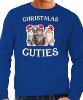 Kitten kersttrui outfit christmas cuties blauw voor heren
